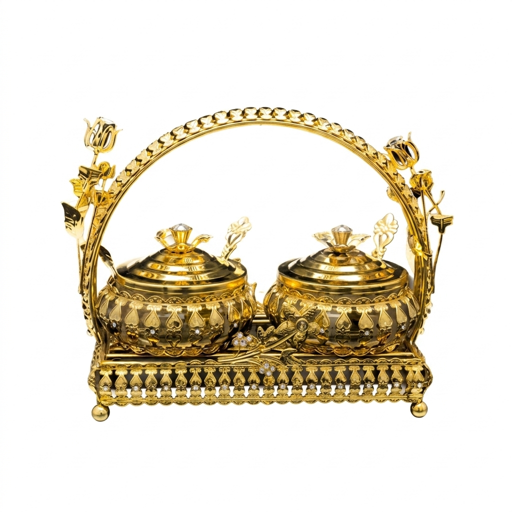 Antique Gold Filigree Condiment Set