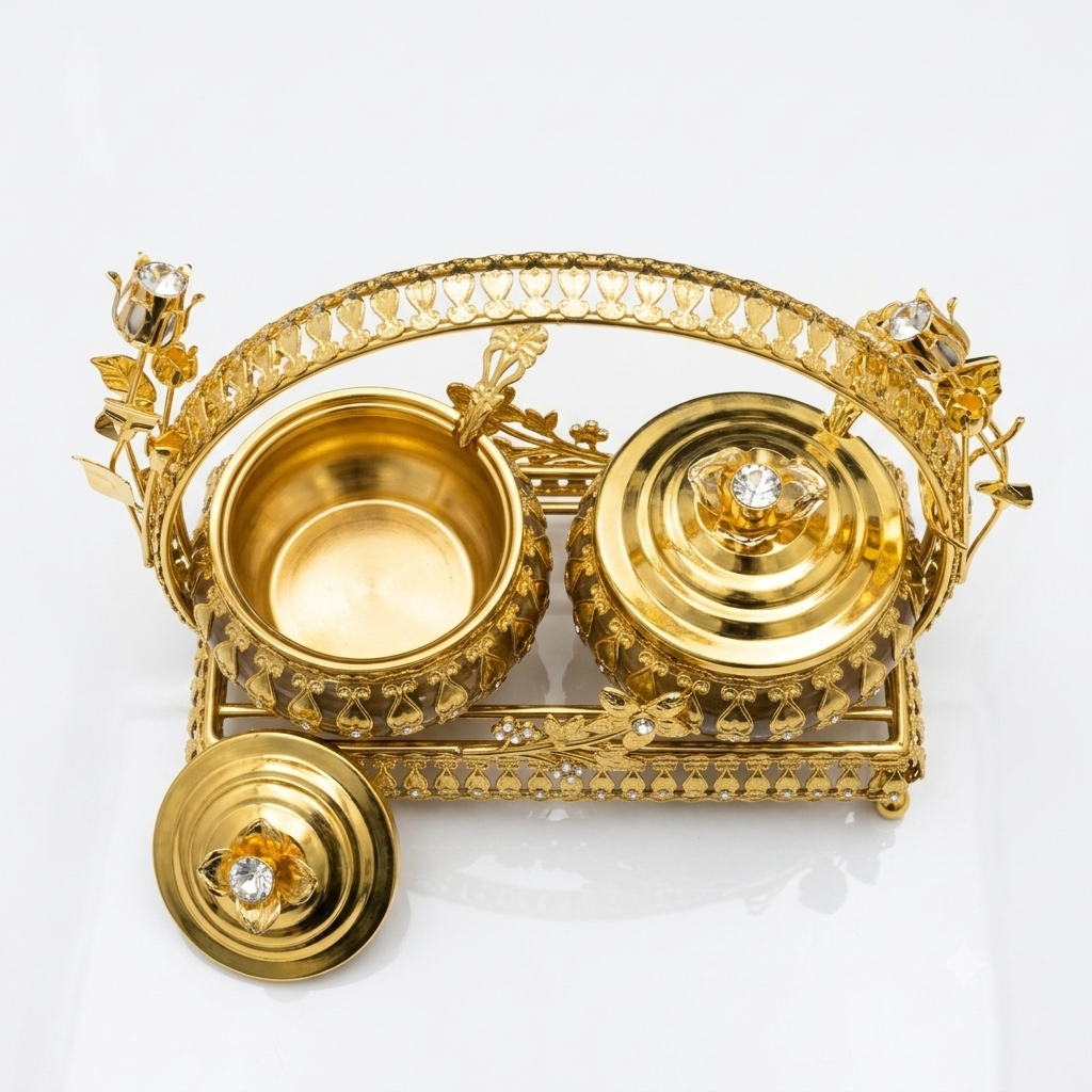 Antique Gold Filigree Condiment Set - Image 2