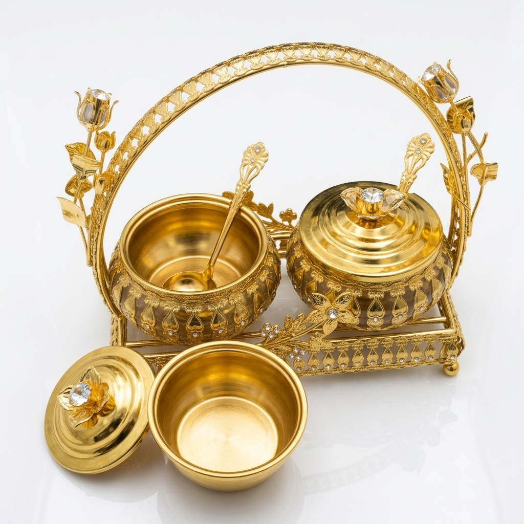 Antique Gold Filigree Condiment Set - Image 3