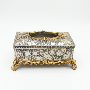 Antique Silver & Gold Floral Tissue Box Holder