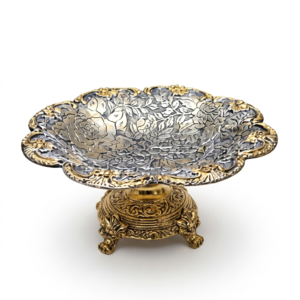 Antique Silver & Gold Footed Floral Bowl