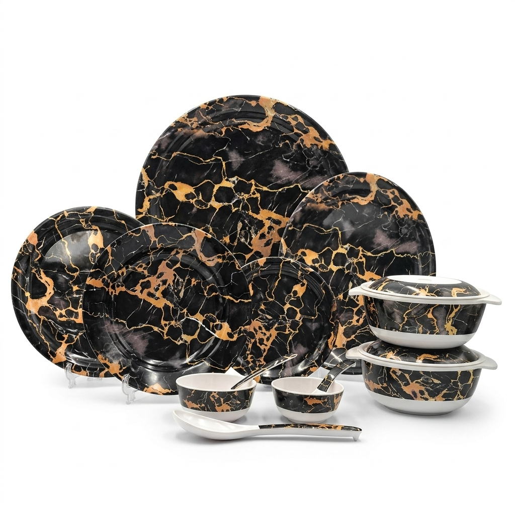 Black & Copper Marble Effect Dinnerware Set