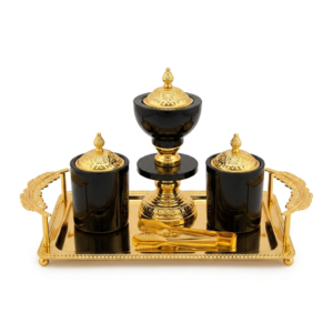 Black & Gold Bakhoor Incense Burner Set with Tray