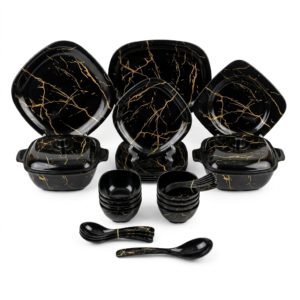 Black & Gold Crackle Print Square Dinnerware Set