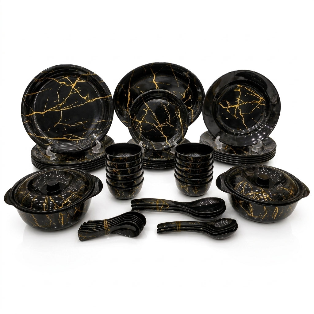 Black Marble Gold Vein Dinnerware Set