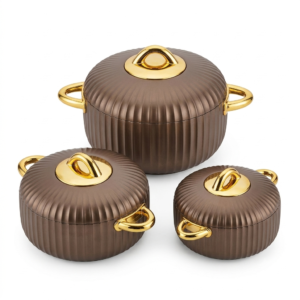 Bronze Ribbed Casserole Set with Gold Handles