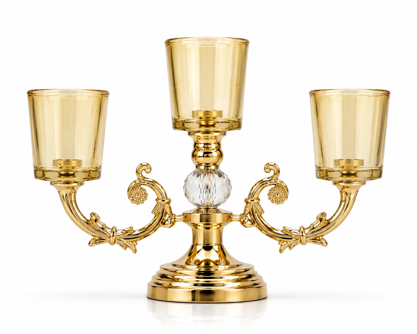 Elegant gold candy bowl with amber glass - Image 3