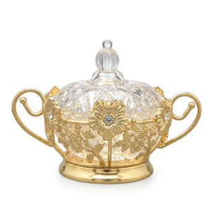 Crystal & Gold Floral Sugar Bowl with Lid