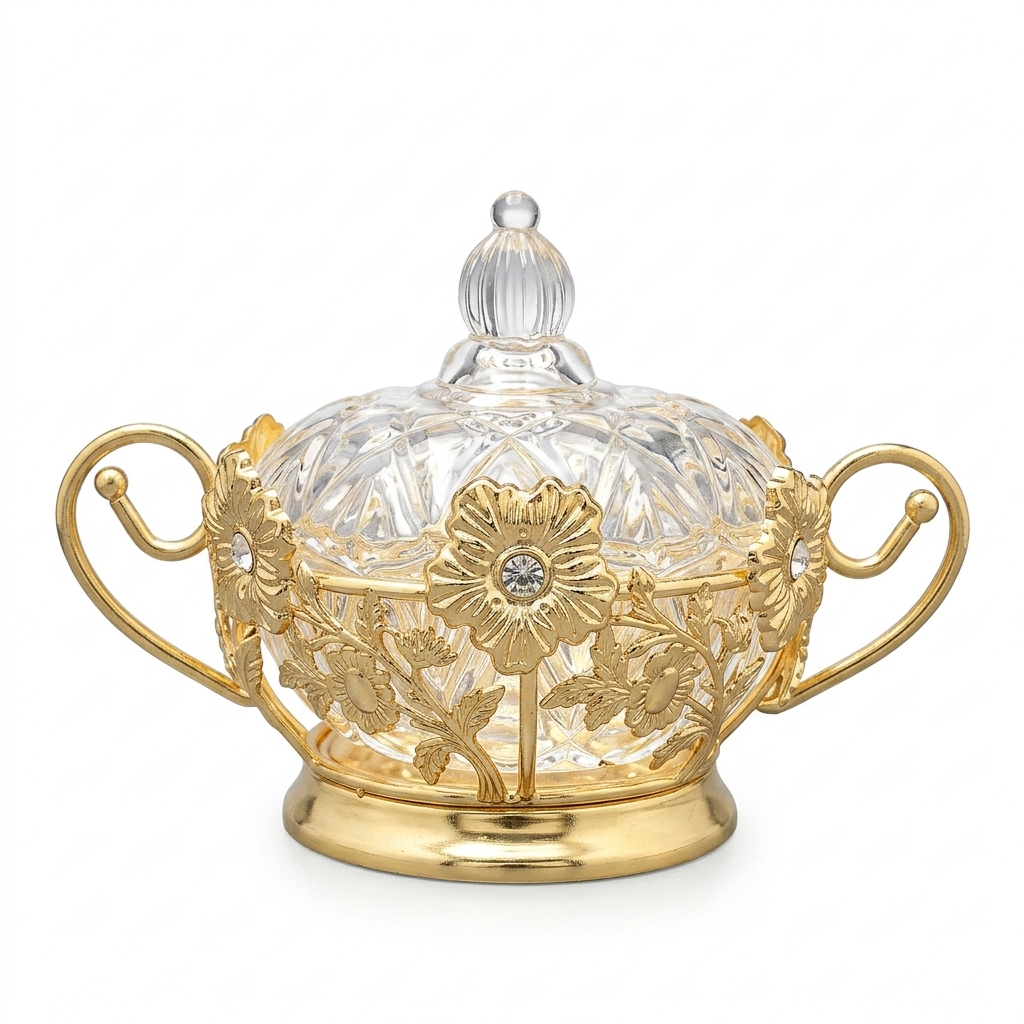 Ornate Gold and Crystal Lidded Bowl