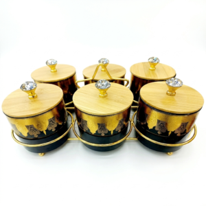 Crystal Knob Wooden Lid Storage Jars Set