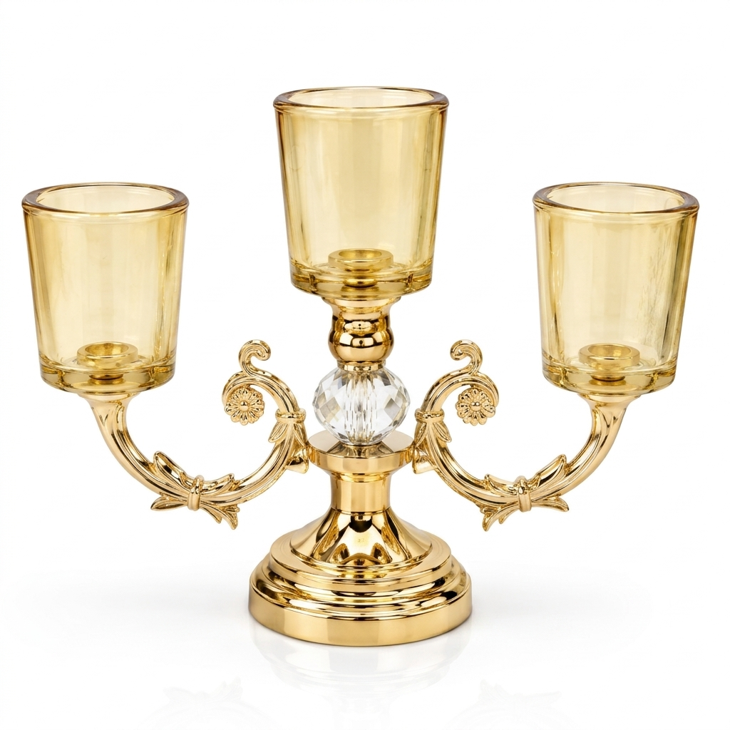 Elegant gold candy bowl with amber glass