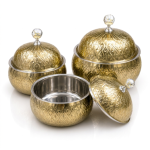 Elegant metallic serving bowls