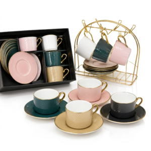 Elegant teacups with gold accents
