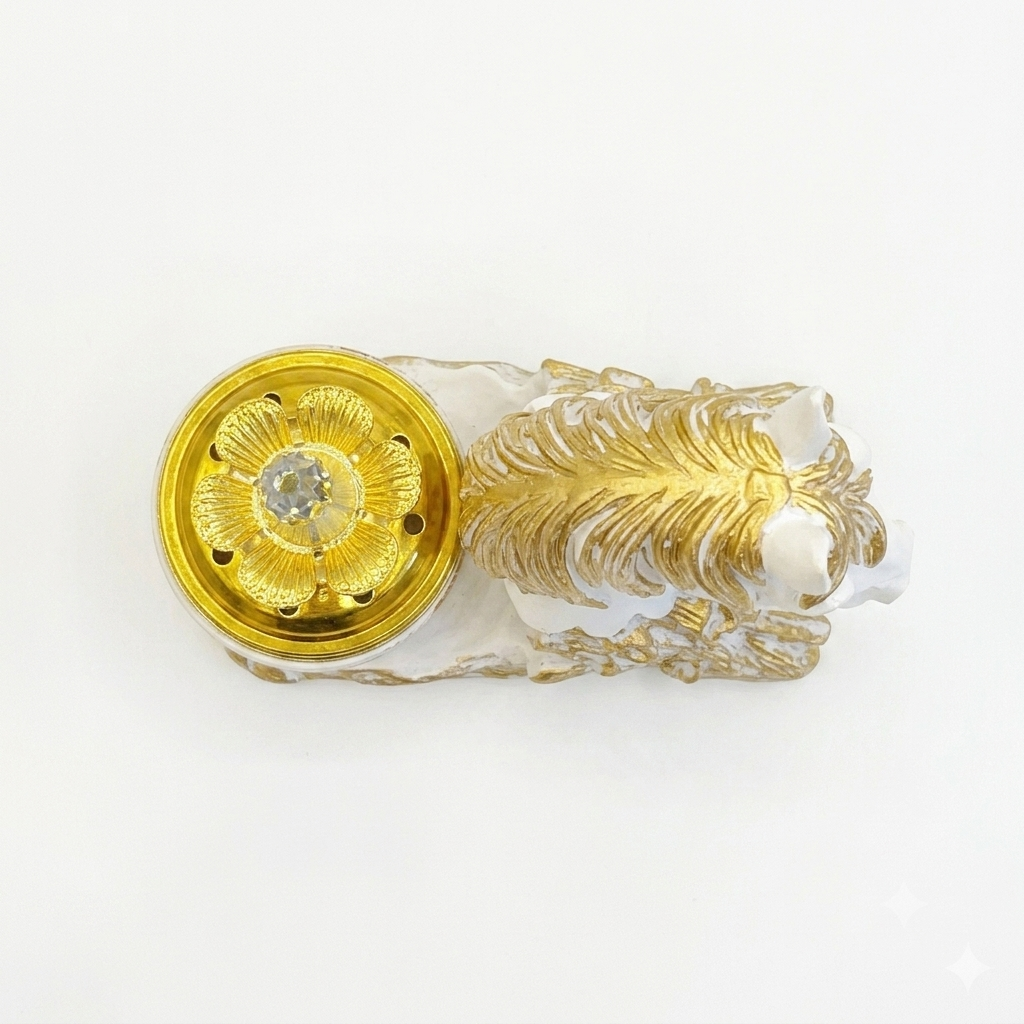 White & Gold Horse Head Decorative Trinket Box with Crystal Finial - Image 2