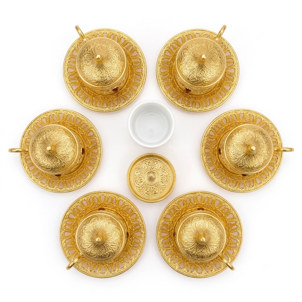 Ornate gold coffee set display - Image 3