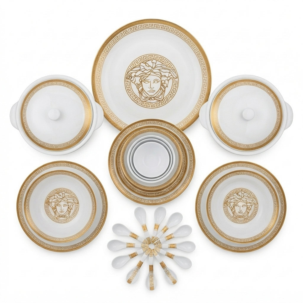 Gold Medallion Greek-Key Pattern Dinnerware Set - Image 2