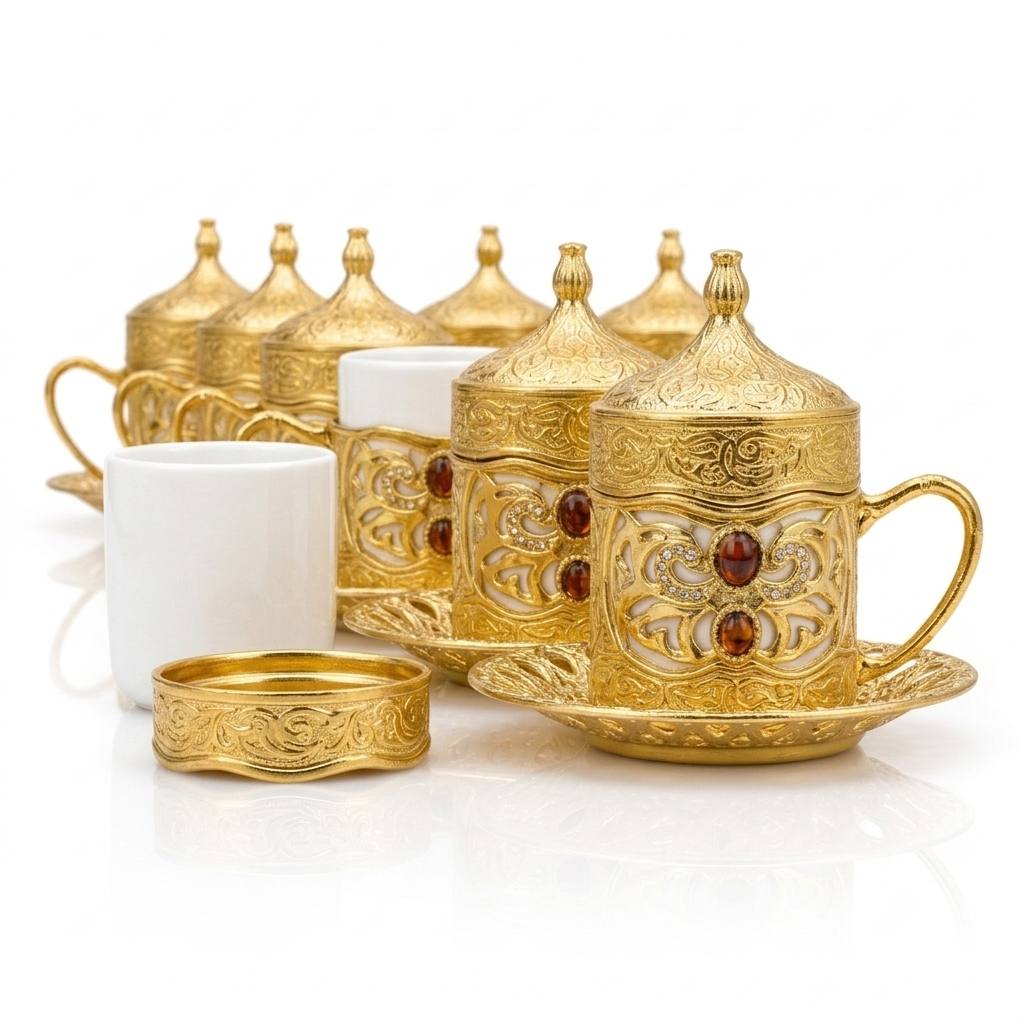 Ornate gold coffee set display - Image 2