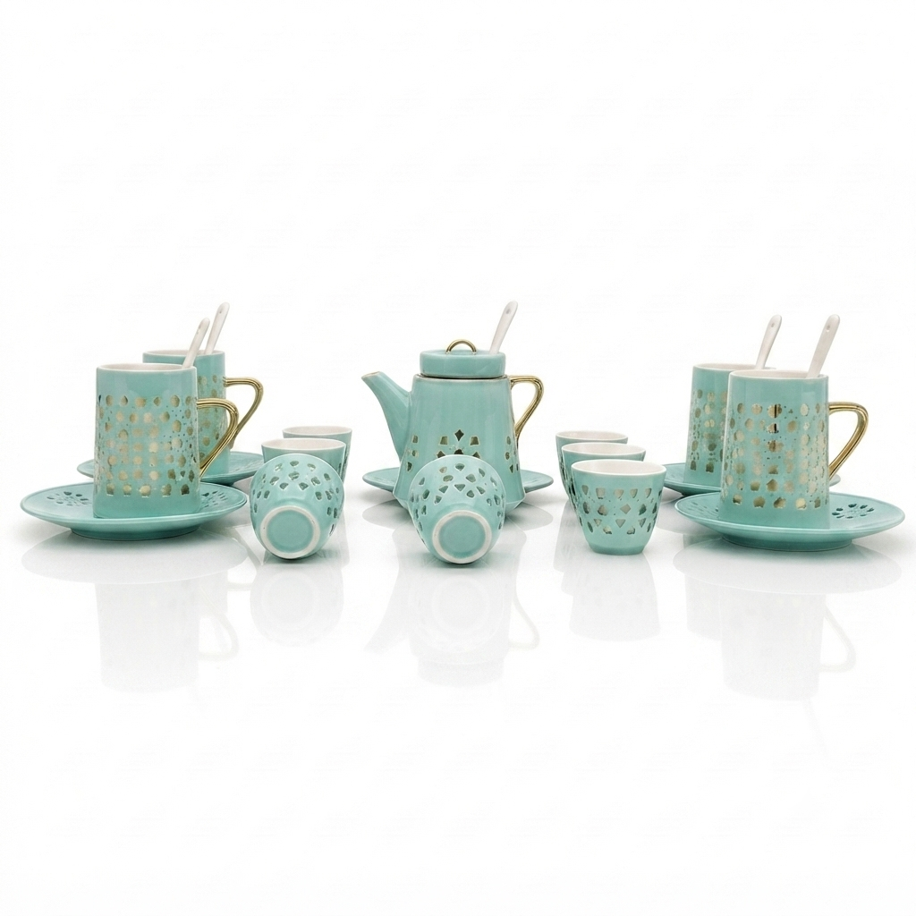 Teal Elegance Gold Dot Tea Set - Image 3