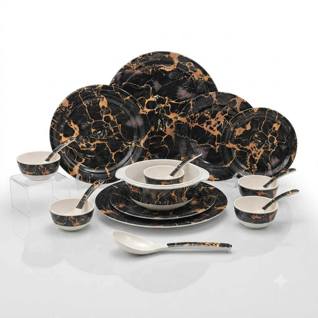Black & Copper Marble Effect Dinnerware Set - Image 2