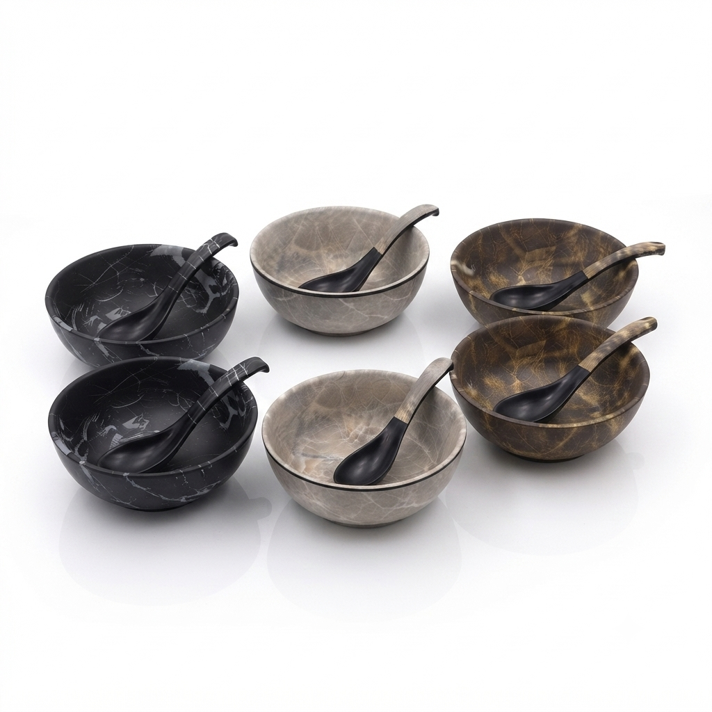 Luxury Marble Melamine Condiment Bowl Set (Set of 6+6) - Image 2