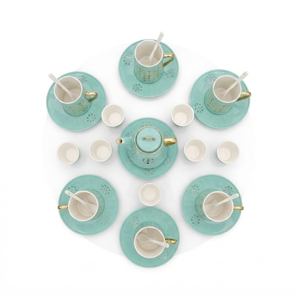 Teal Elegance Gold Dot Tea Set - Image 2