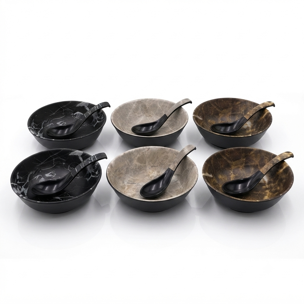 Luxury Marble Melamine Condiment Bowl Set (Set of 6+6)