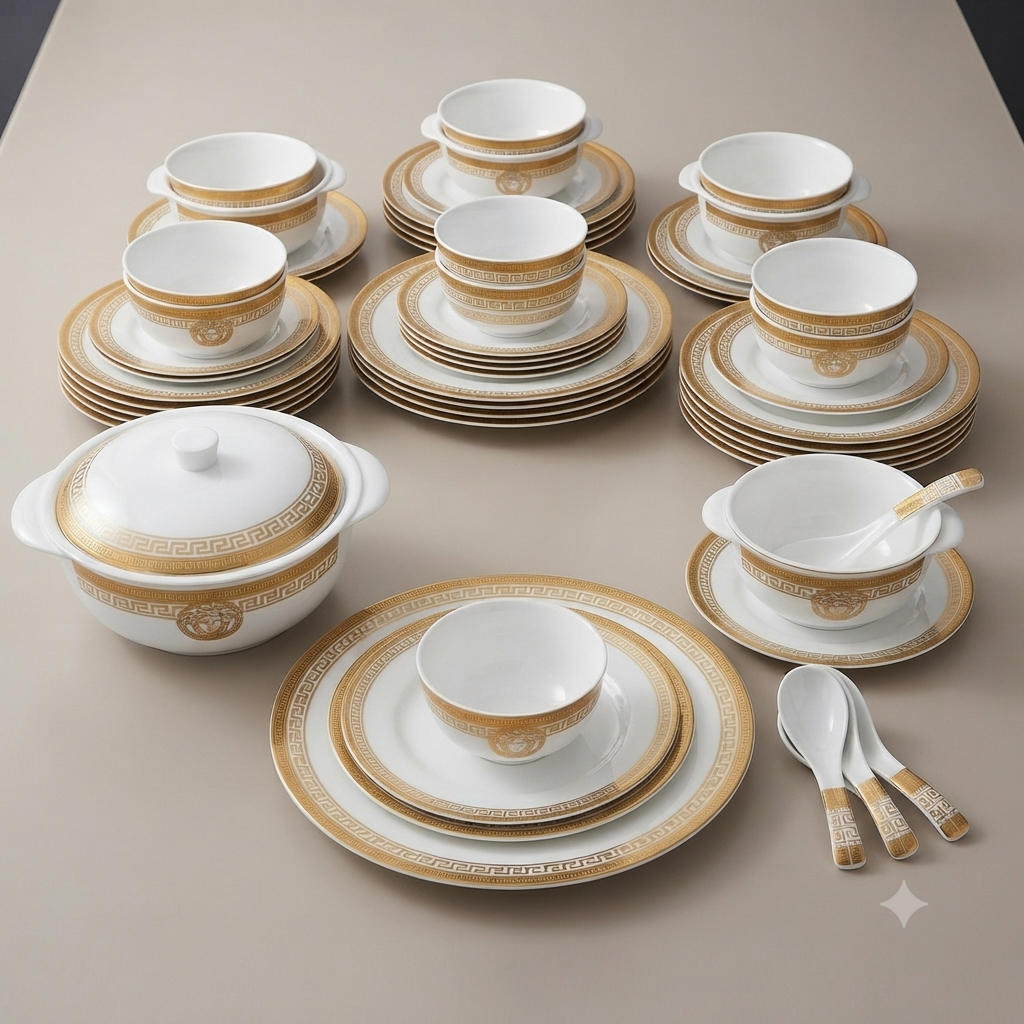 Gold Medallion Greek-Key Pattern Dinnerware Set - Image 3