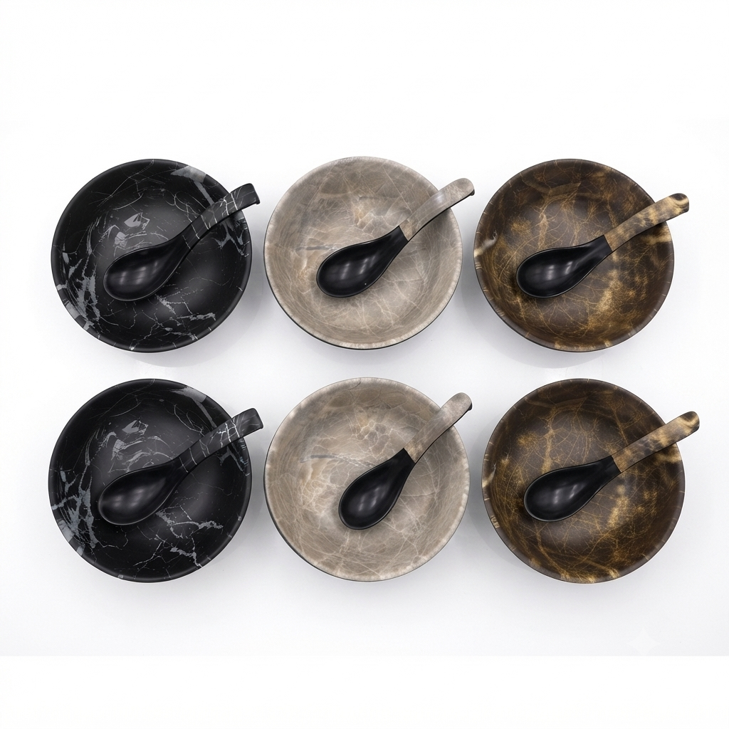Luxury Marble Melamine Condiment Bowl Set (Set of 6+6) - Image 3