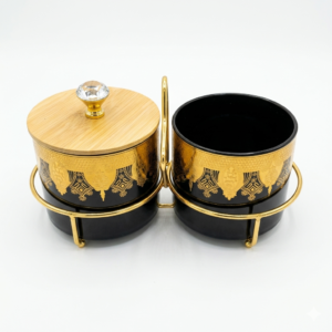Gold Jar Set with Wooden Lids and Crystal Knobs