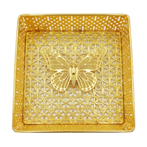 Gold Lattice Decorative Tray with Butterfly Accent