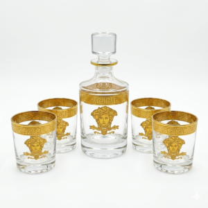 Gold Medallion Crystal Decanter & Glass Set