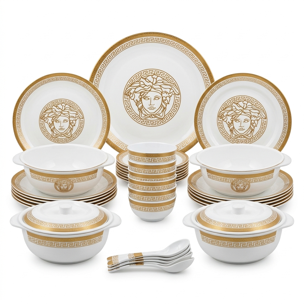 Gold Medallion Greek-Key Pattern Dinnerware Set