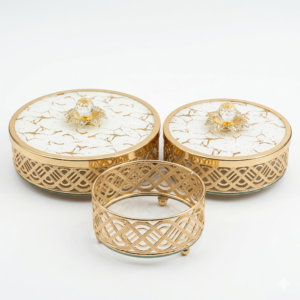 Marble & Gold Lattice Lidded Trinket Box Set with Crystal Knobs