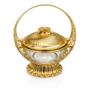 Ornate gold and glass candy bowl