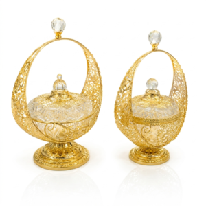 Ornate gold baskets with crystal details