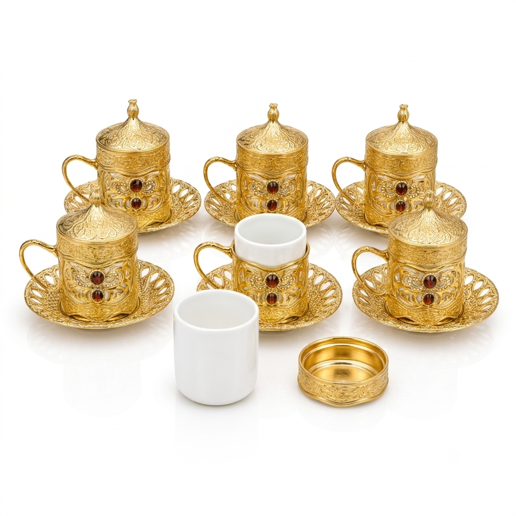 Ornate gold coffee set display