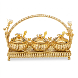Ornate gold serving set with crystals