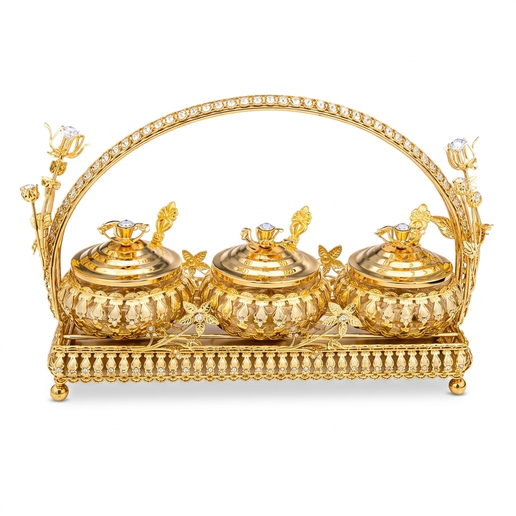 Ornate gold serving set with crystals