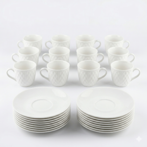 Quilted Pattern White Tea Cup Set