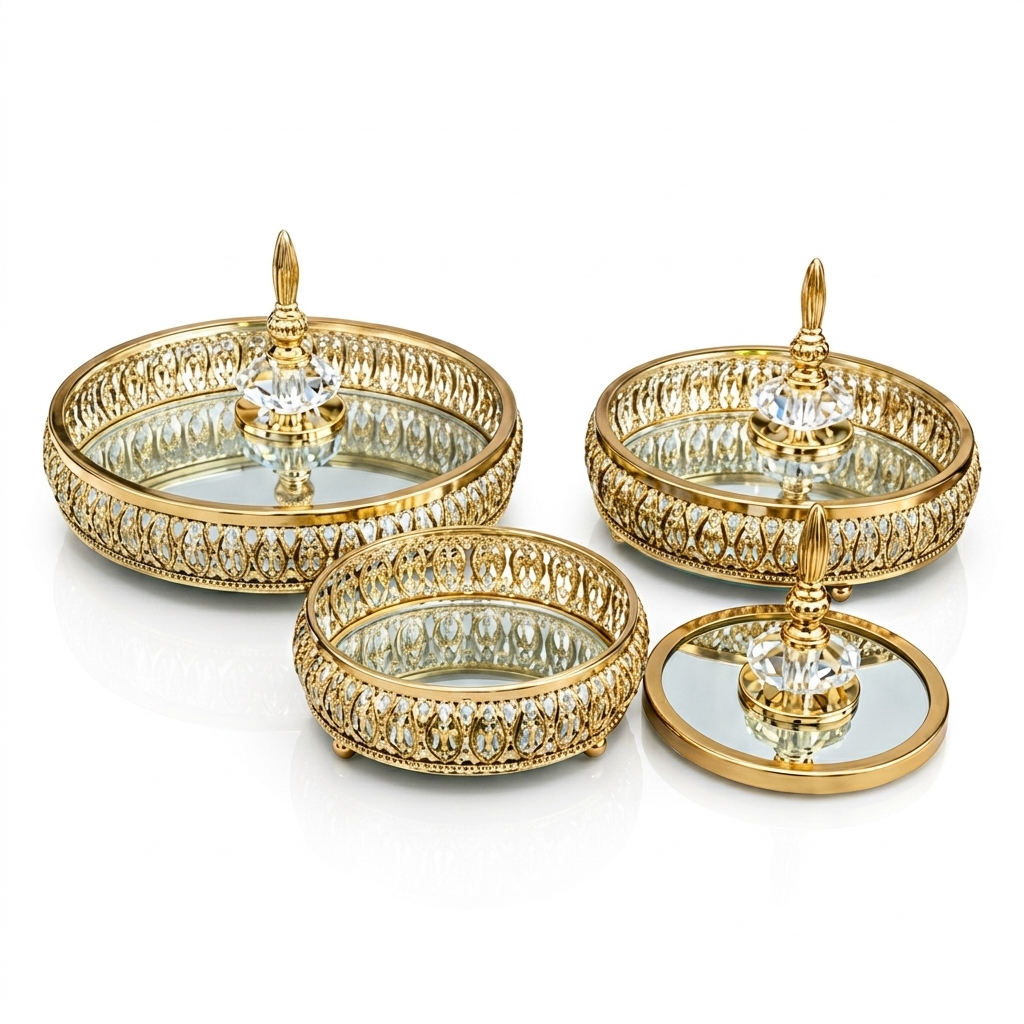 Royal Gold Filigree Glass Trinket Dish Set