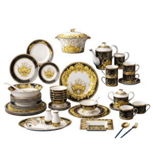 Royal Gold & Navy Fine China Dinner & Tea Set