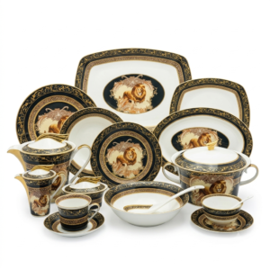 Royal Lion Crest Navy & Gold Fine China Tea & Dinner Set