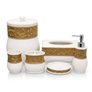 Royal White & Gold Baroque Bathroom Accessory Set