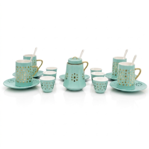 Teal Elegance Gold Dot Tea Set