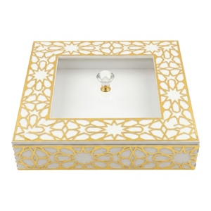 White & Gold Geometric Mosaic Tissue Box