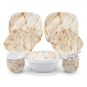 White Marble Effect Square Dinnerware Set